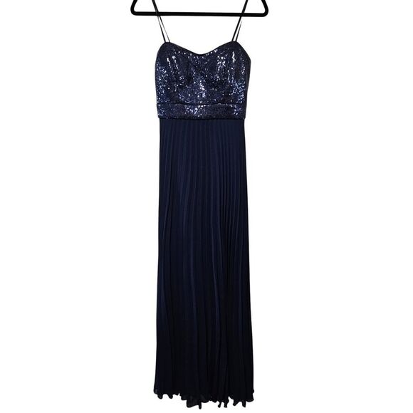 Cache Vintage Navy Blue Sequin Bodice Maxi Dress Size 8 - Picture 1 of 11